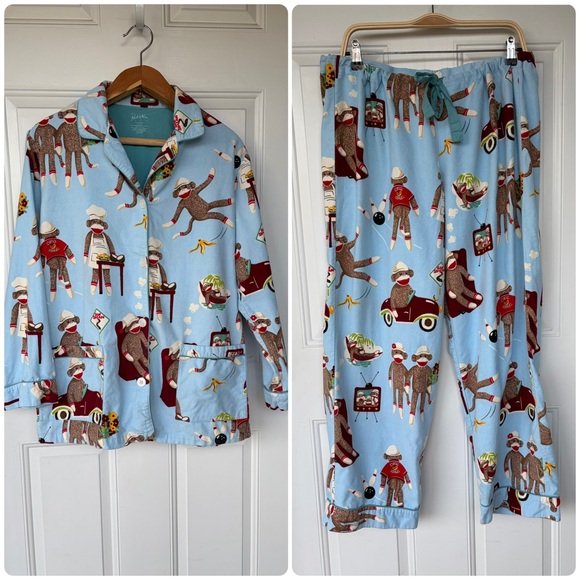 Nick & Nora Other - •Nick & Nora• Sock Monkey Pattern Pajama Set - Size Large